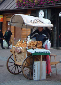 selling smoked cheese or oscypki in Zakopane